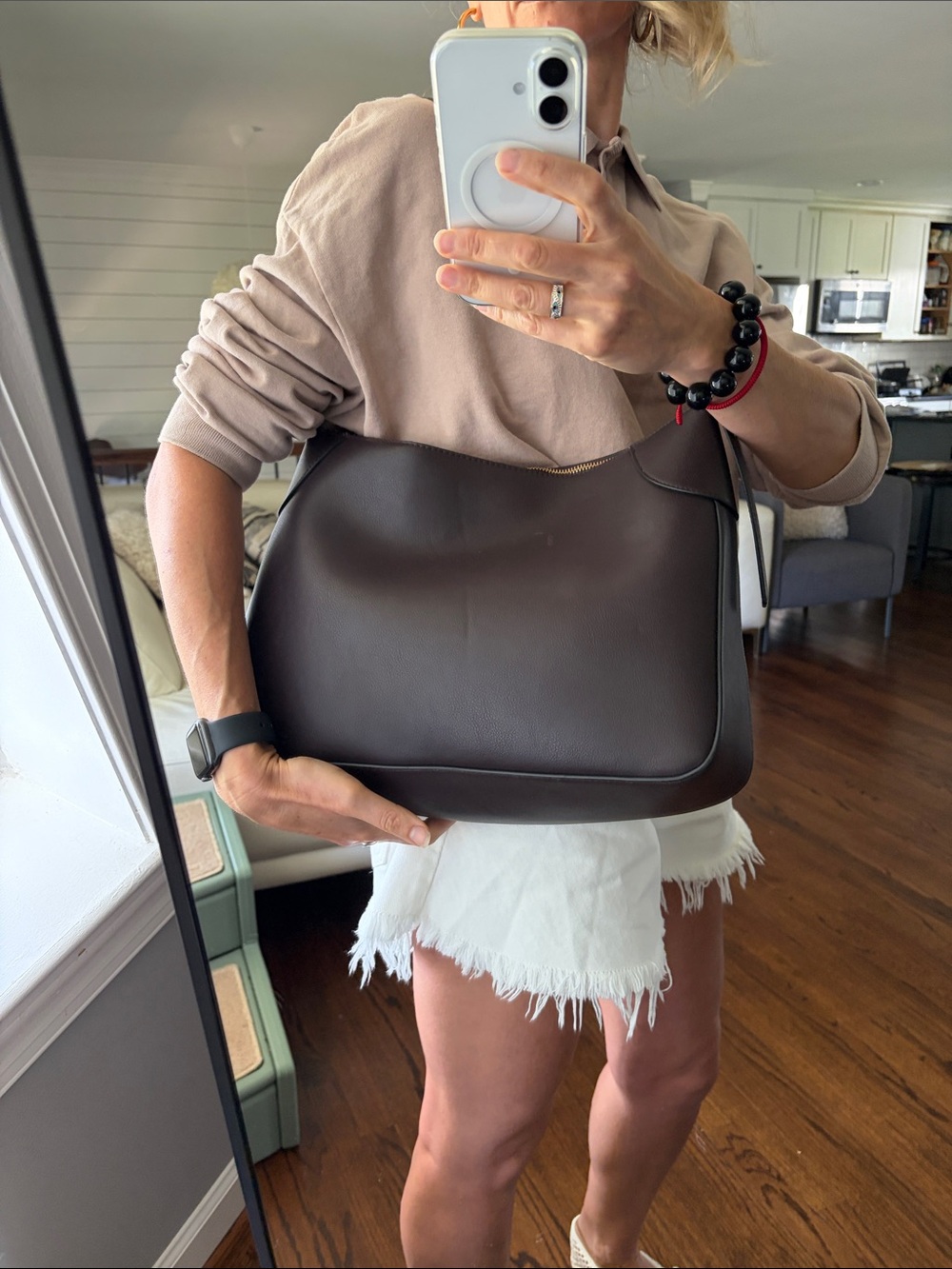 Dark Brown PU Leather Shoulder Bag - Classic Clean Silhouette